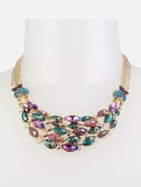 Betsey Johnson Gold Tone Stone School Of Fish Statement Necklace RARE